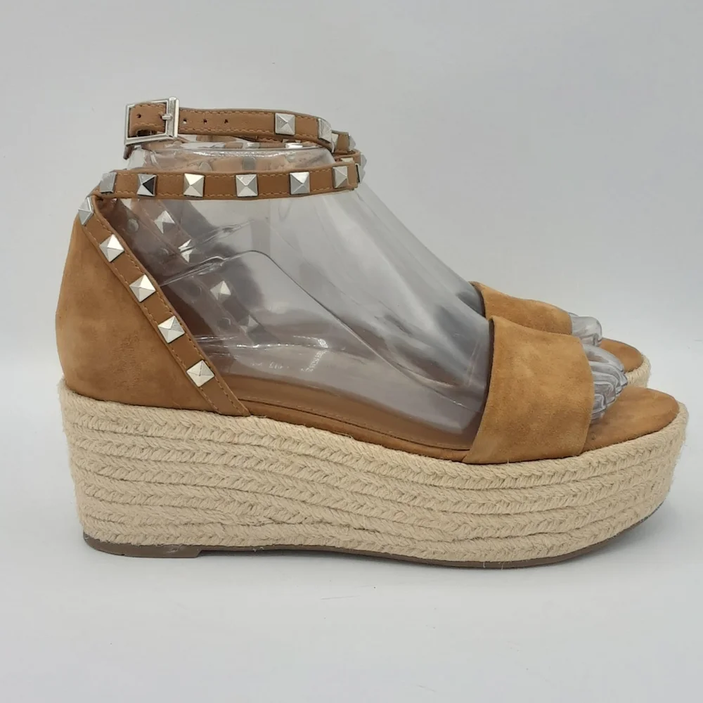 Marc Fisher Jazlyn Boho Espadrille Wedge Sandal With Studded Suede Ankle Straps.
